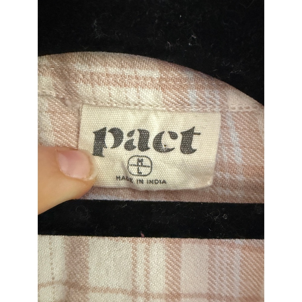 Pact Organic Cotton Flannel Plaid Button Down Shirt Tan Cream Size M/L